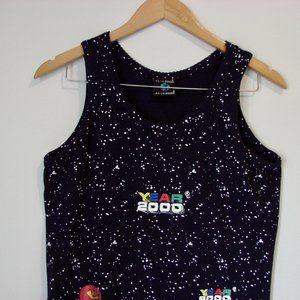 Y2K Mini Dress Year 2000 Tank Sleeveless Navy Blue Stretch Summer Dress Medium